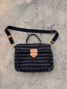 Prada canvas canapé righe Black and gray Messenger satchel with leather accents